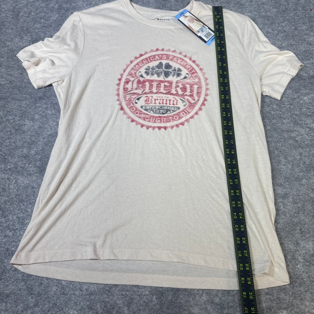 Lucky Brand Mens Graphic Tee Marshmallow Cream Clover Logo 7MS8000 Large NWT - Picture 2 of 9